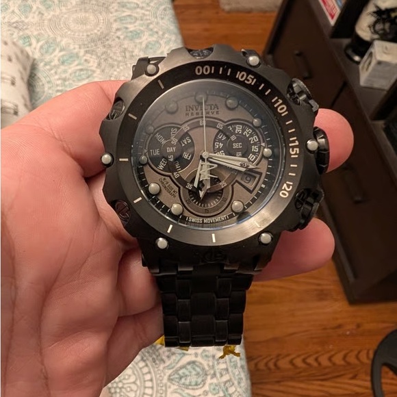 Invicta Men's Black and Silver Chronograph Watch